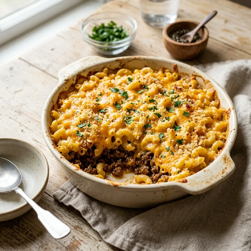 Sloppy Joe Macaroni and Cheese Casserole