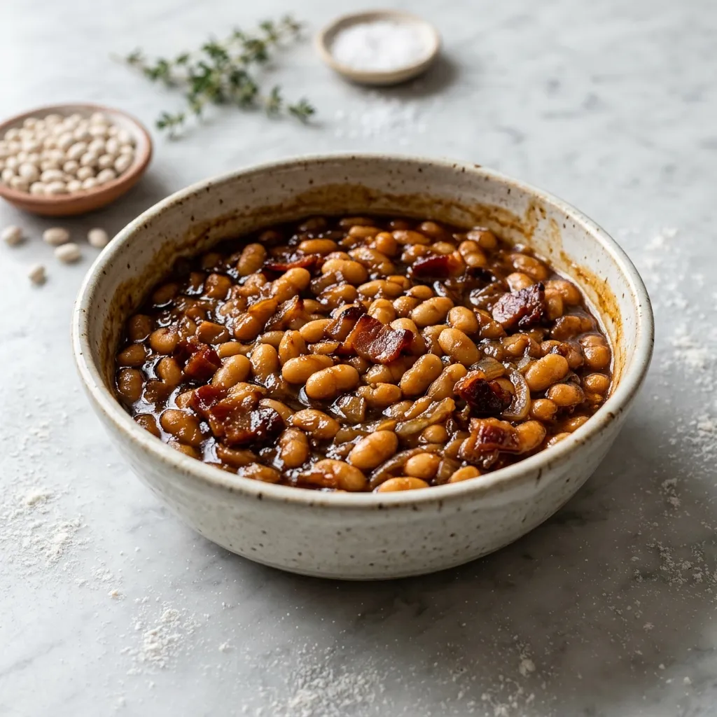 Slow Baked Beans With Molasses and Bacon