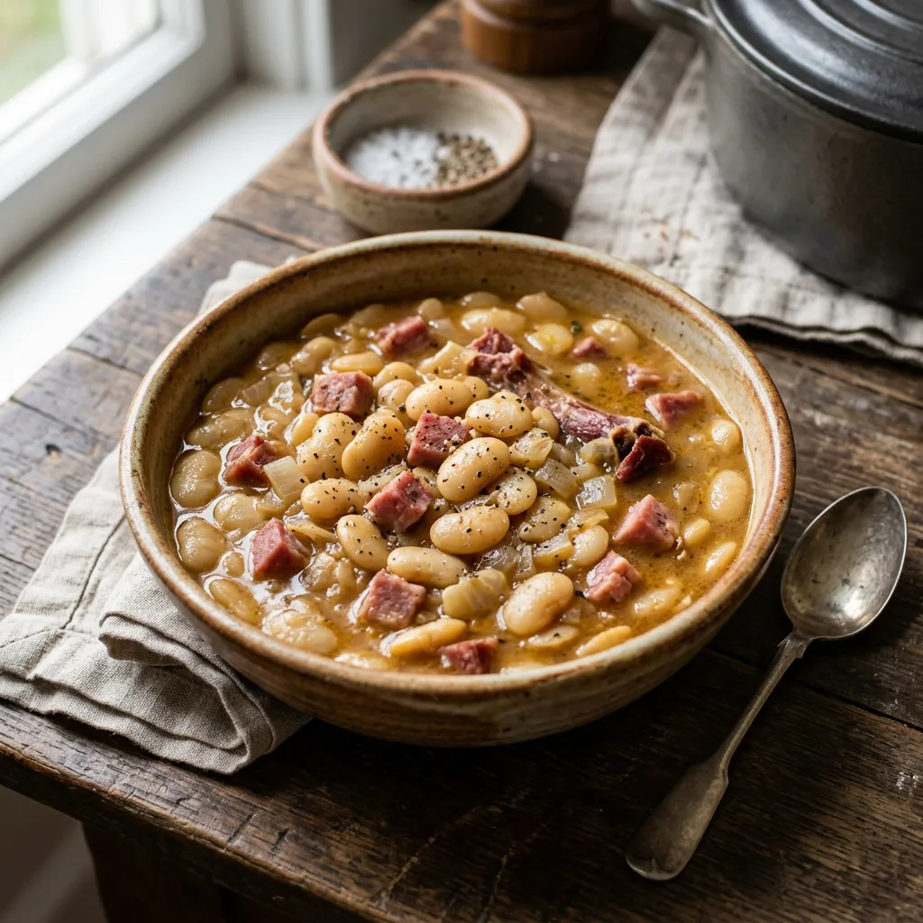 Finished Slow-Cooker Baby Lima Beans and Ham dish