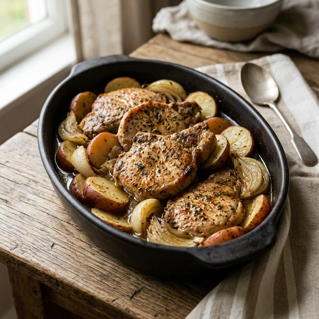 Slow Cooker Butterflied Chops and Potatoes