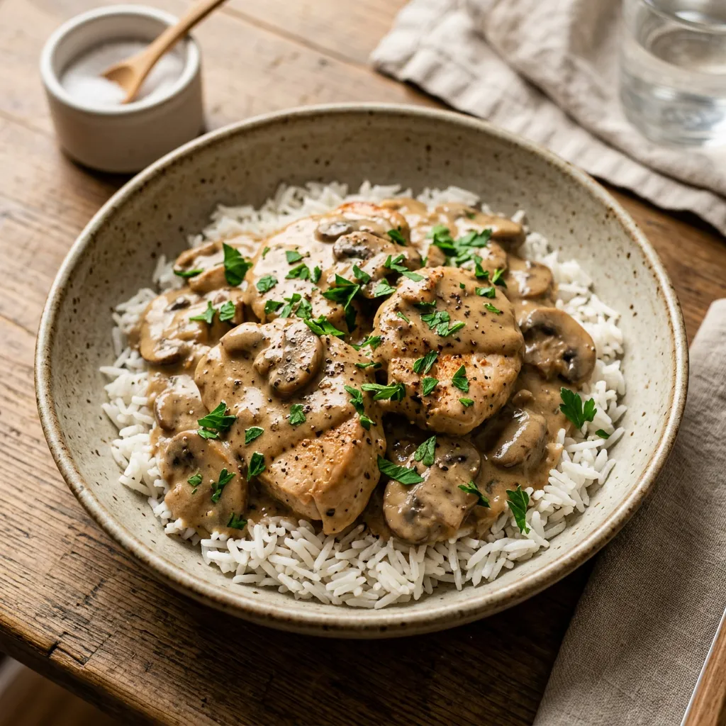 Finished Slow Cooker Chicken With Mushrooms dish