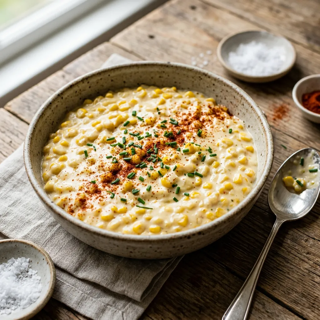 Finished Slow Cooker Cream Cheese Corn dish