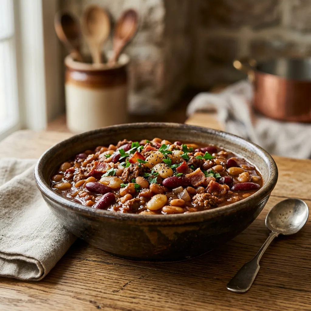 Finished Slow Cooker Hobo Beans Recipe dish