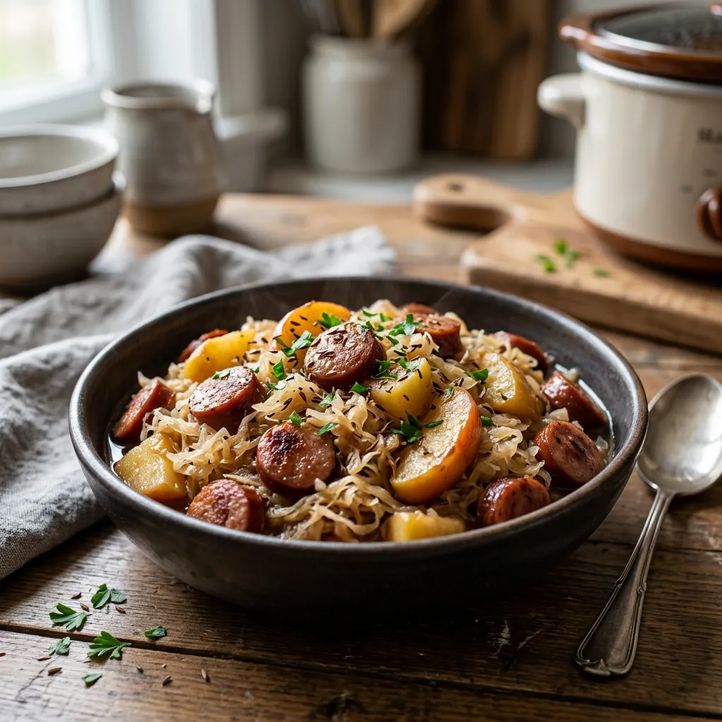 Slow Cooker Kielbasa With Sauerkraut and Apple