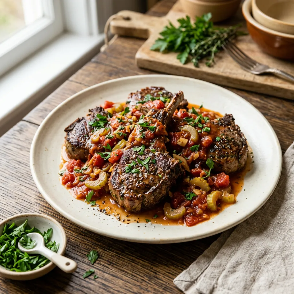Slow Cooker Lamb Chops With Tomatoes and Garlic