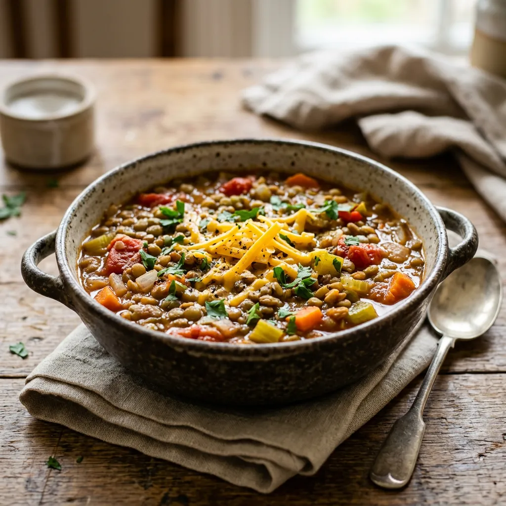 Finished Slow Cooker Lentils dish
