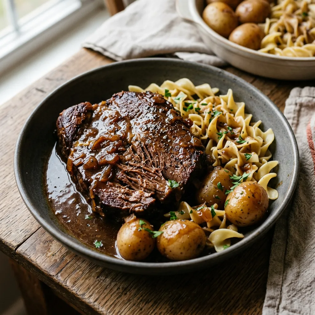 Finished Slow Cooker Pepsi Pot Roast dish