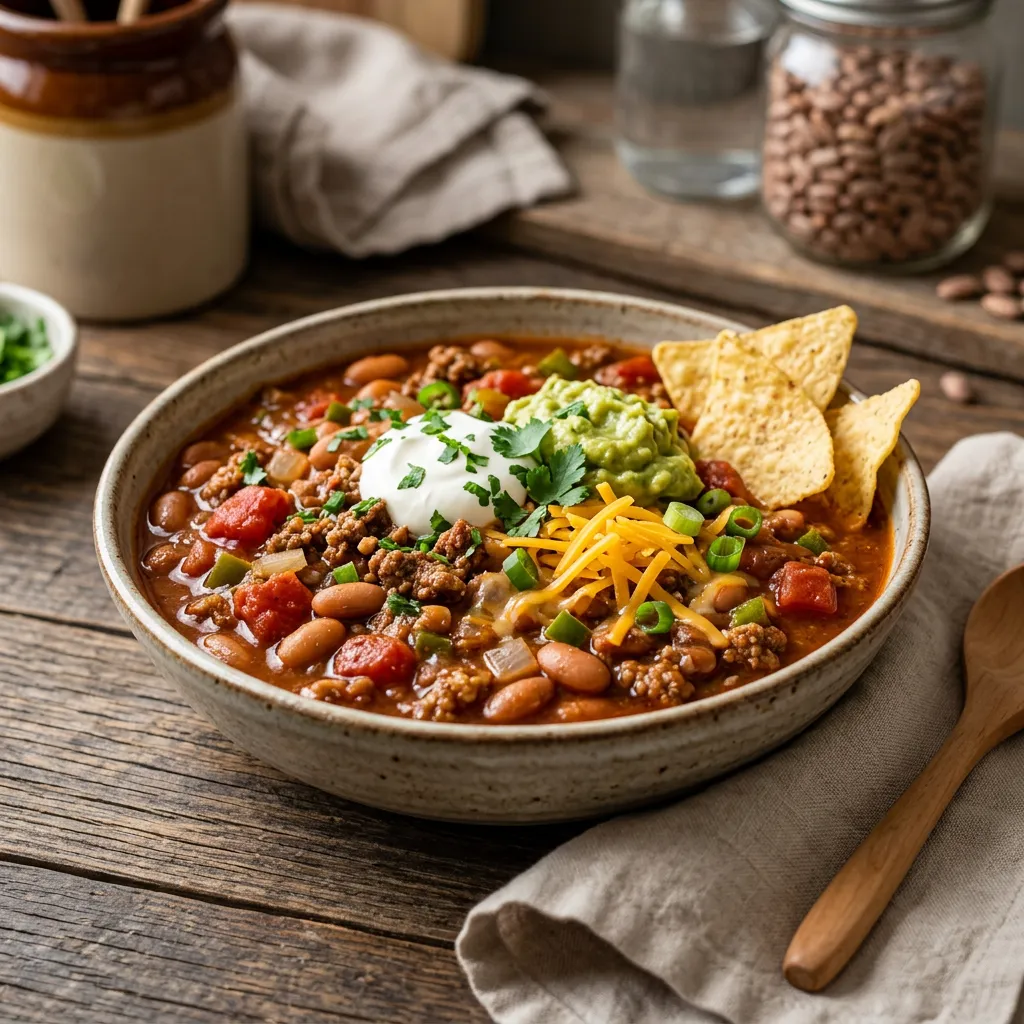 Slow Cooker Pinto Bean Chili With Ground Beef