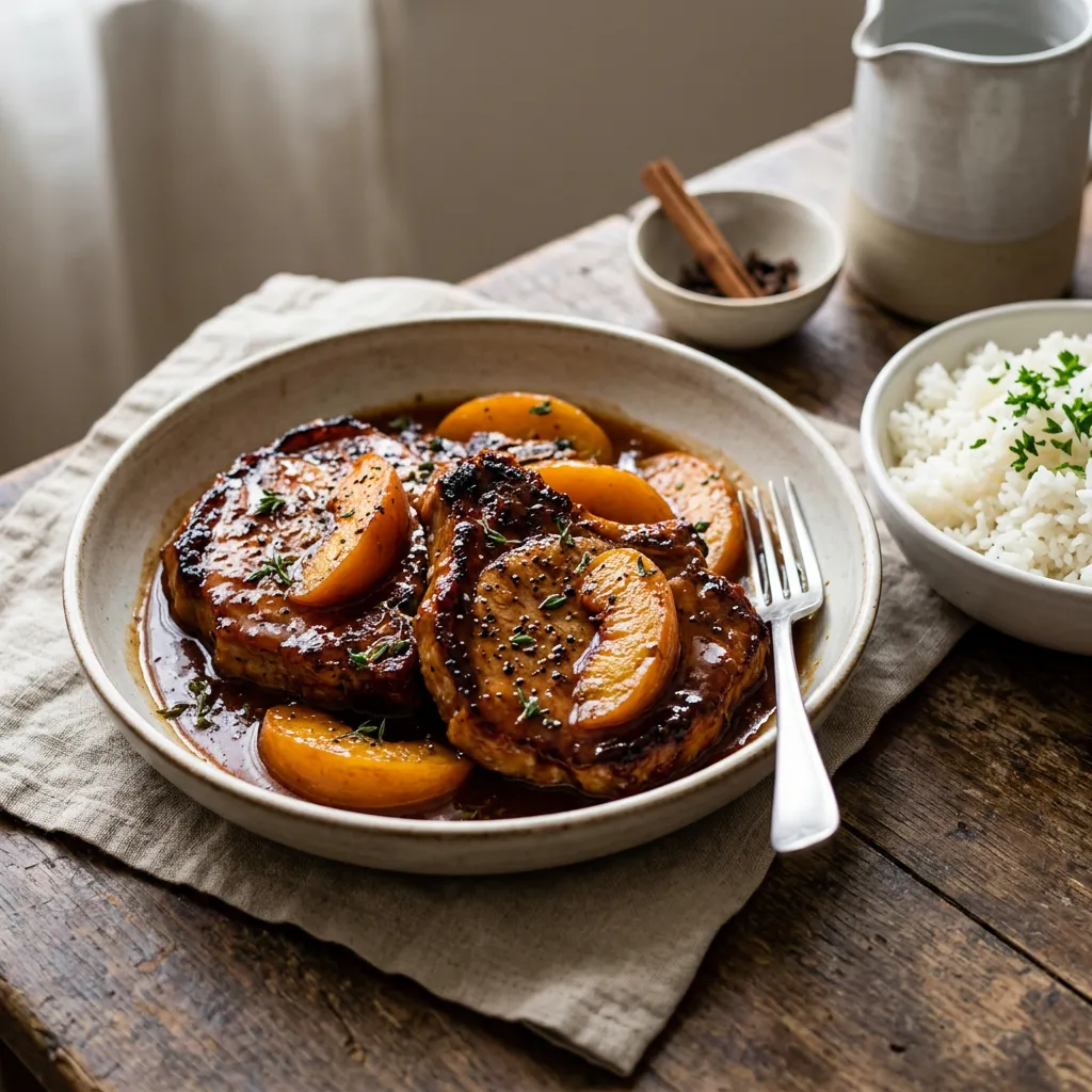 Finished Slow Cooker Pork Chops With Peaches dish