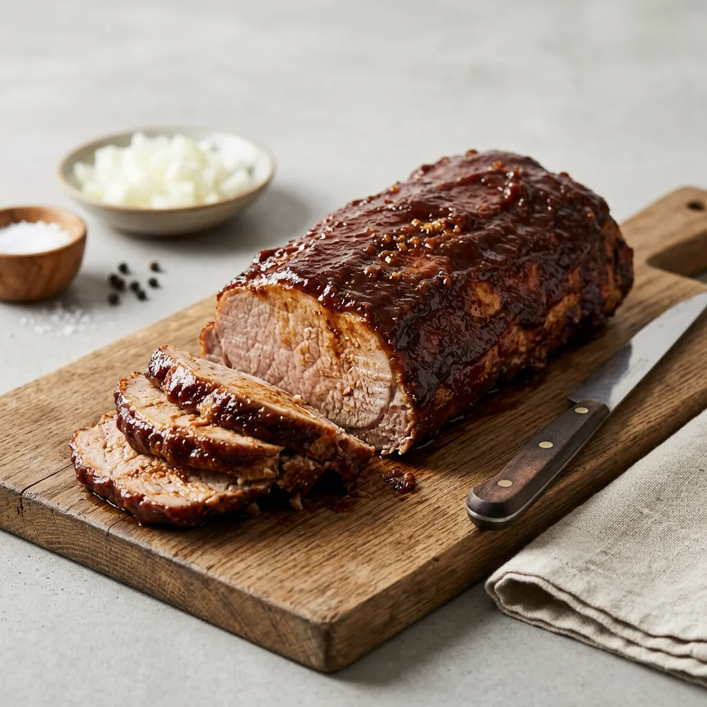 Finished Slow Cooker Pork Loin Barbecue dish