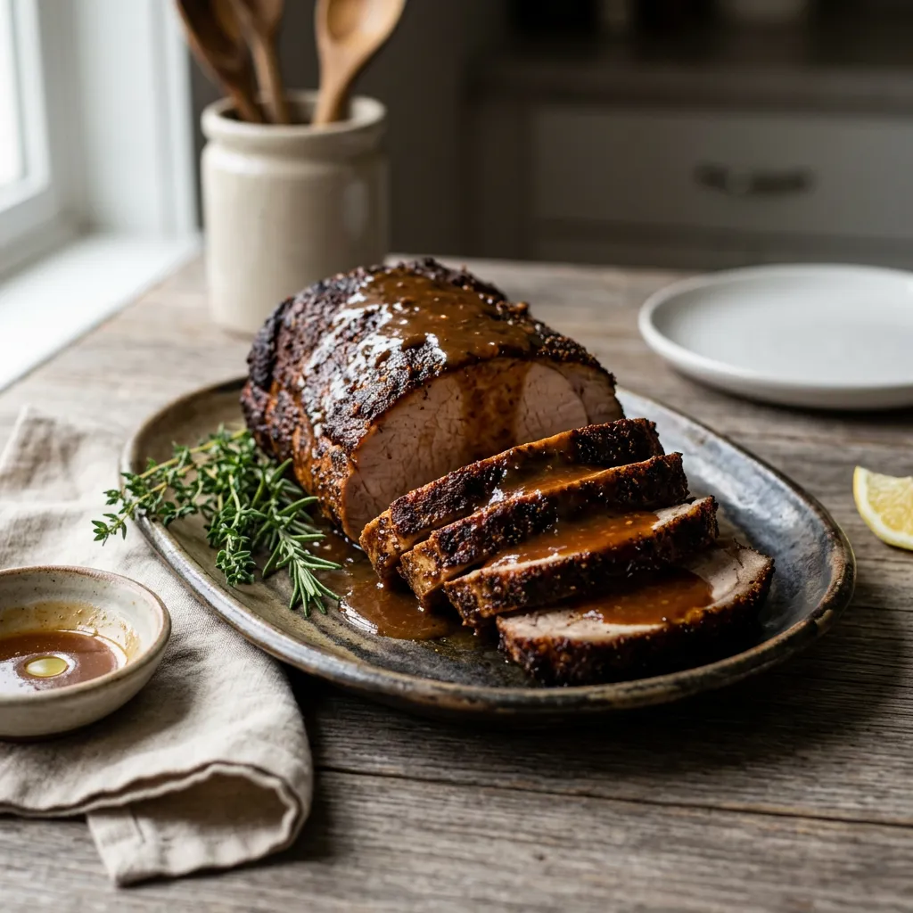 Finished Slow Cooker Pork Loin Roast dish