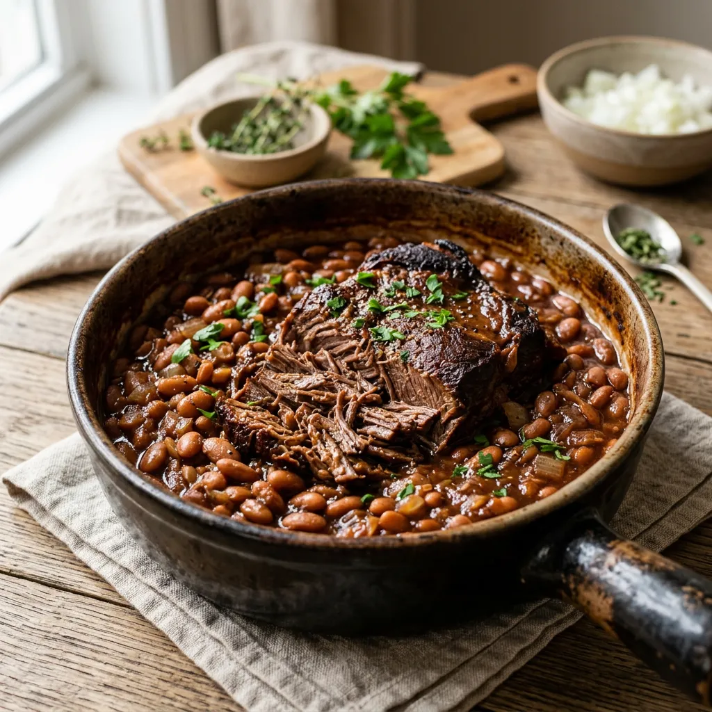 Finished Slow Cooker Pot Roast With Pinto Beans dish
