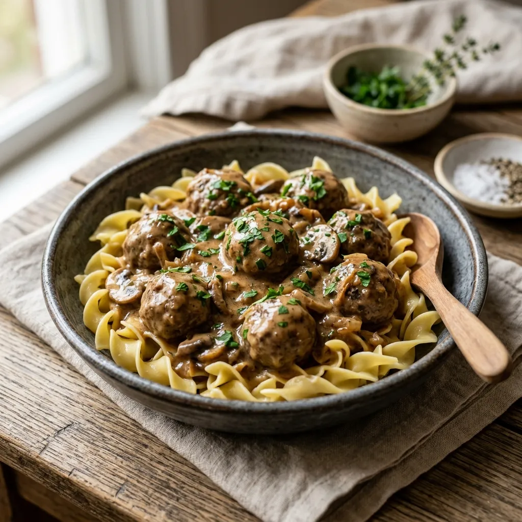 Slow Cooker Swedish Meatballs With Sour Cream Gravy