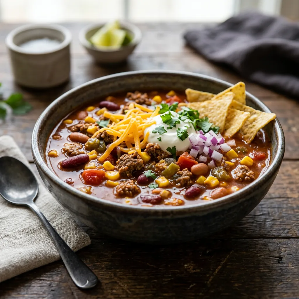 Slow Cooker Taco Soup With Ground Beef Recipe