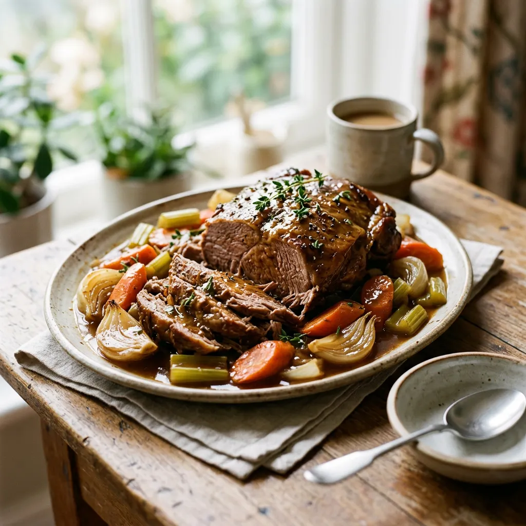Finished Slow Cooker Veal Pot Roast dish