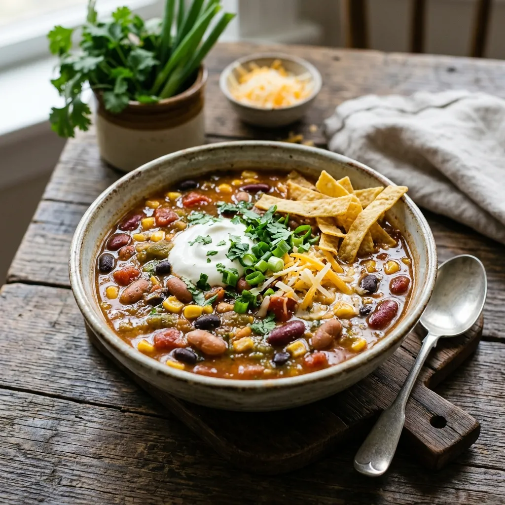 Slow Cooker Vegetarian Taco Soup (With Vegan Option)