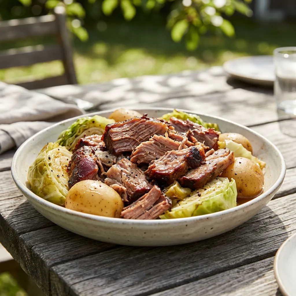 Smoked Pork Butt With Potatoes and Cabbage