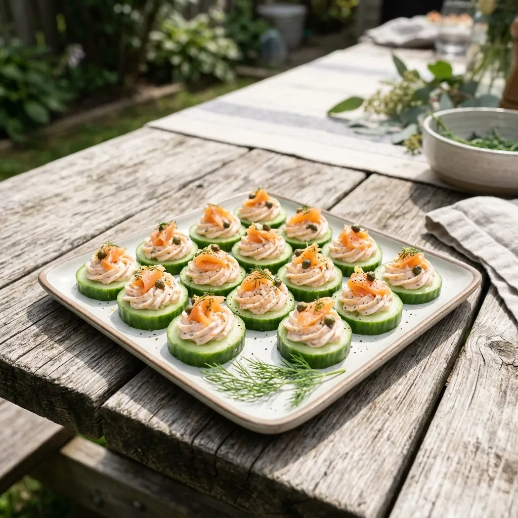 Smoked Salmon and Crème Fraîche Spread on Cucumbers