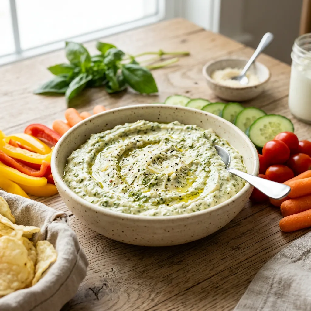 Sour Cream-Parmesan Cheese Pesto Dip