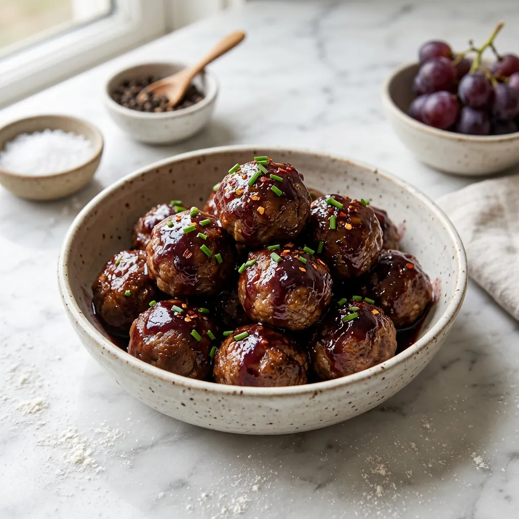 Finished Southern Grape Jelly Meatballs dish