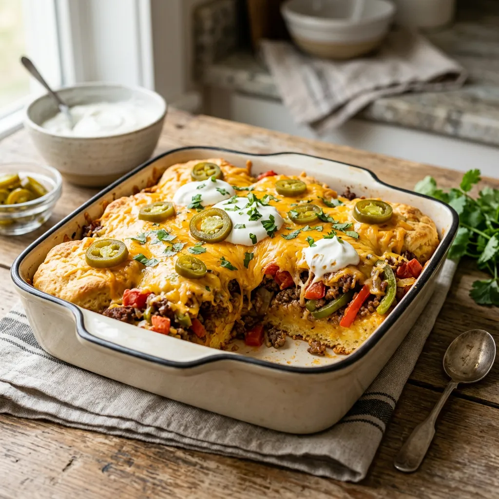 Finished Southwestern Ground Beef Casserole Recipe dish
