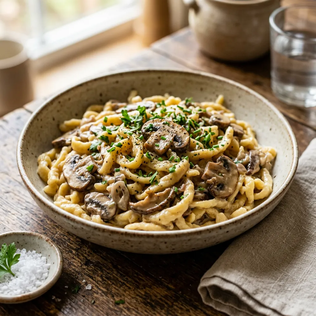Spaetzle With Mushrooms in Cream Sauce