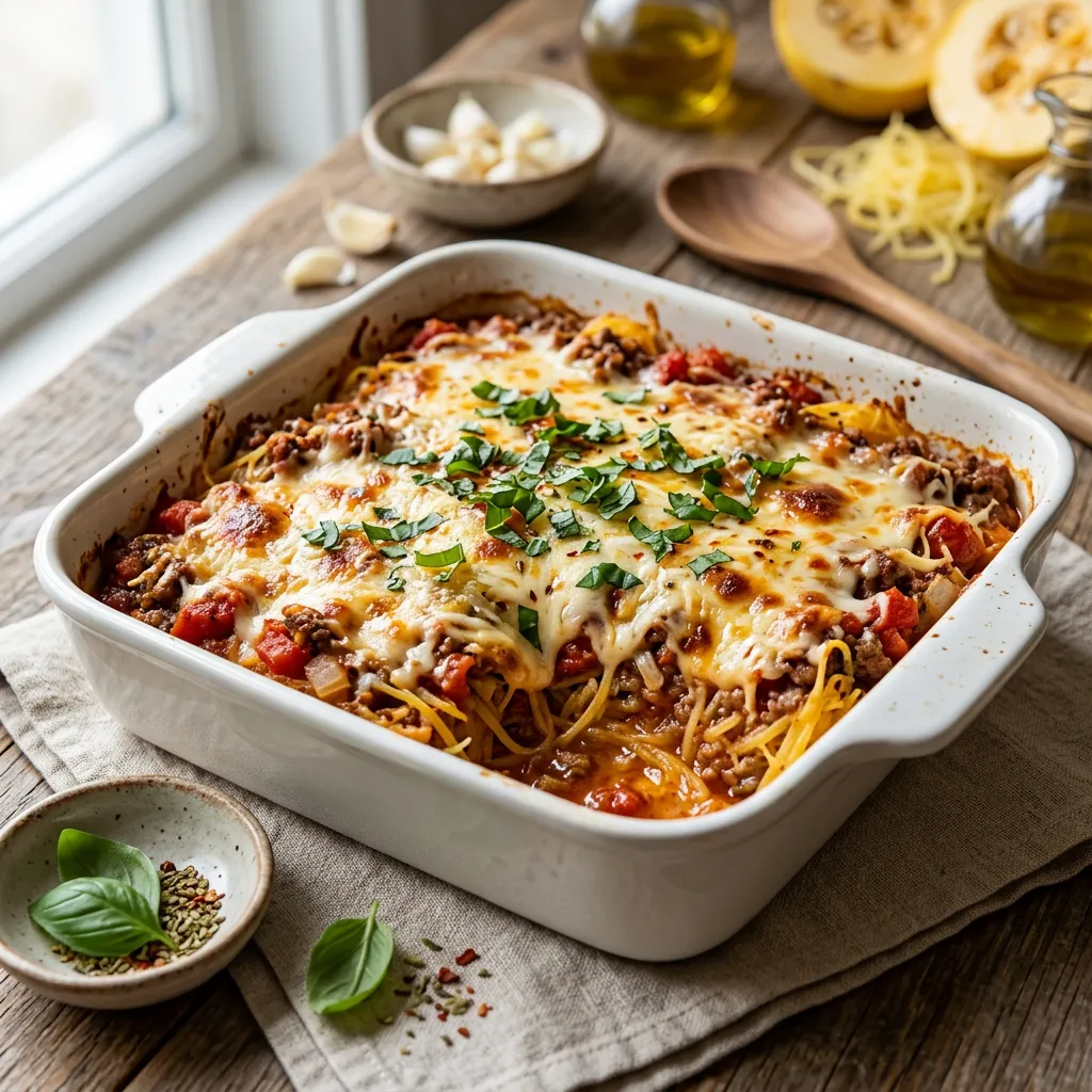 Finished Spaghetti Squash Casserole dish