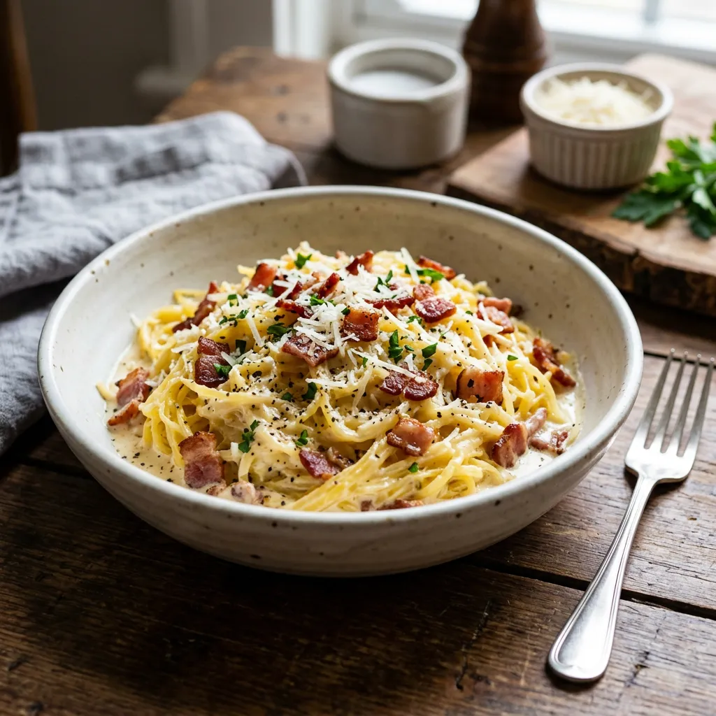Spaghetti Squash With Bacon Cream Sauce