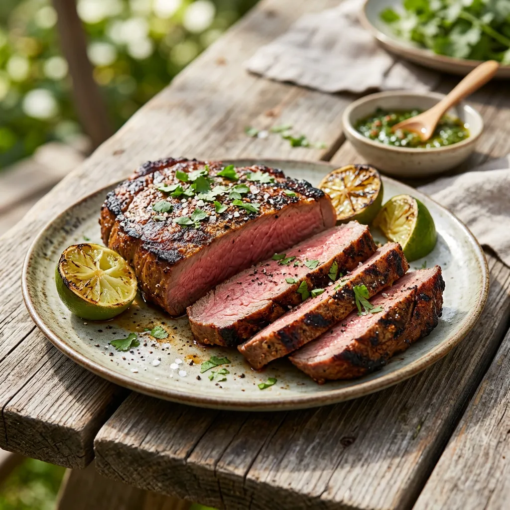 Finished Spiced Lime-Marinated Eye of Round Steaks dish