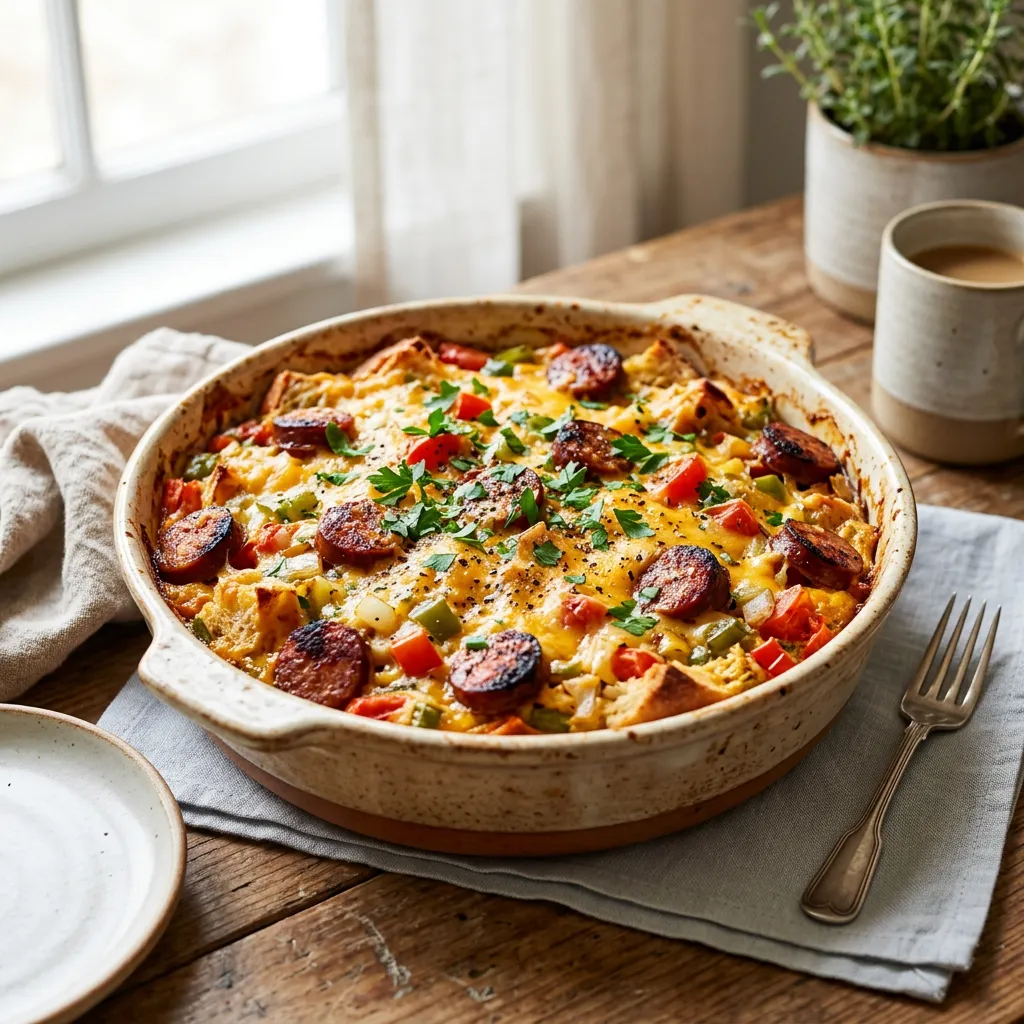 Spicy Breakfast Casserole With Andouille Sausage