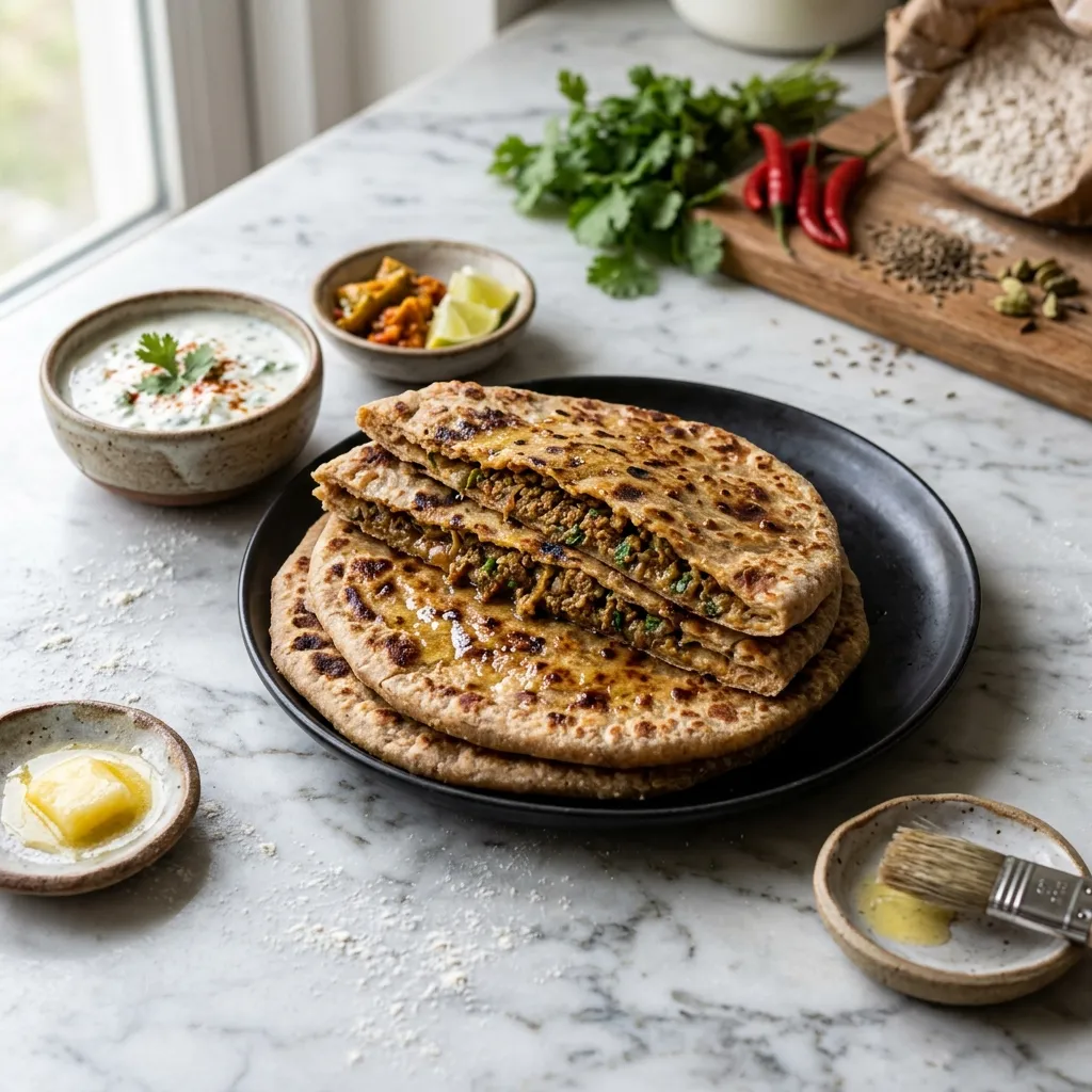 Spicy Minced Meat Kheema Paratha