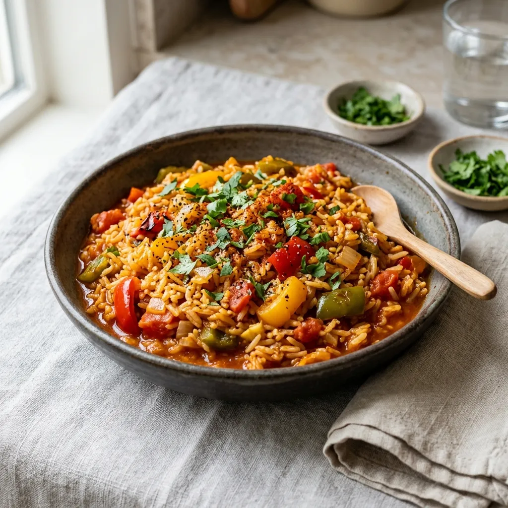 Spicy Moroccan Rice with Tomatoes and Peppers