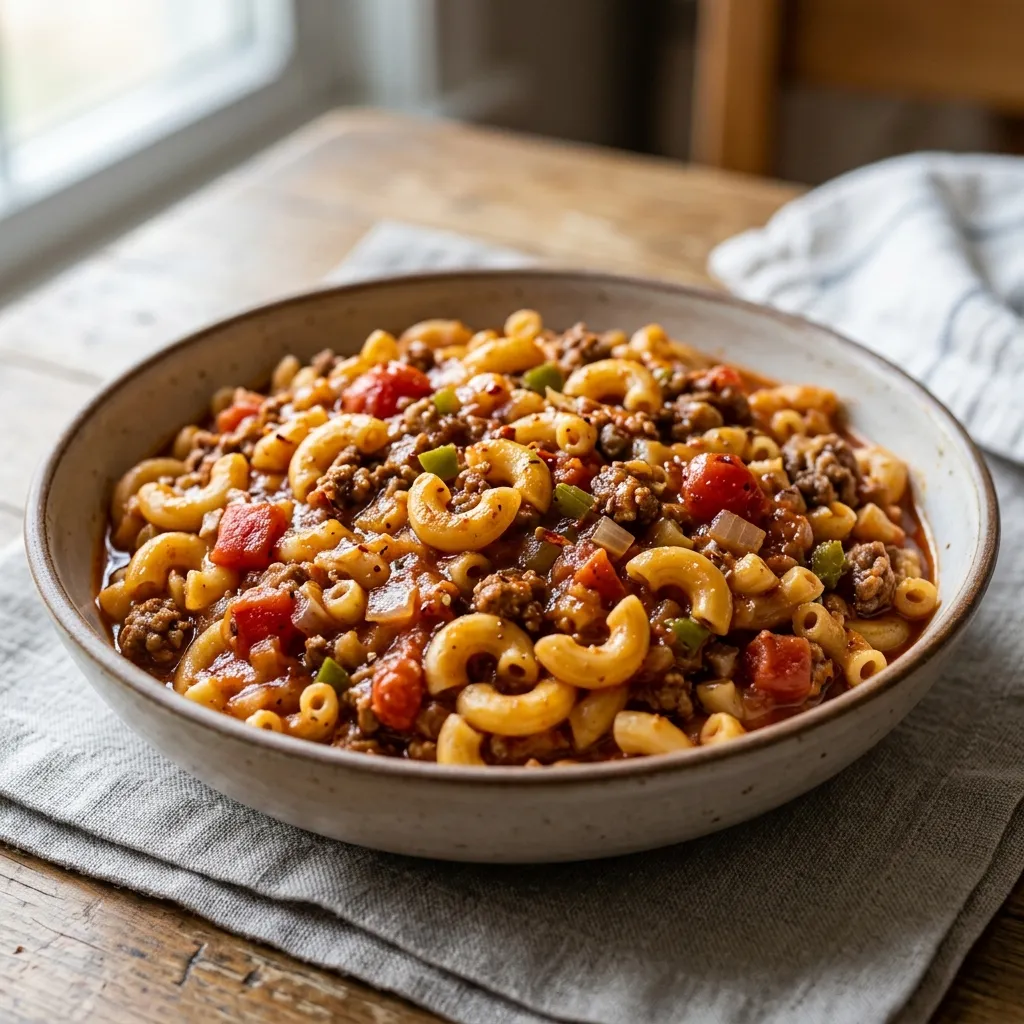 Spicy Pasta With Ground Beef and Tomatoes