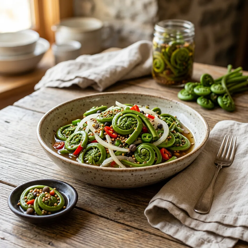 Spicy Pickled Fiddleheads