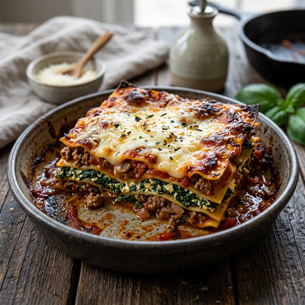 Spinach and Beef Lasagna With Ricotta Cheese