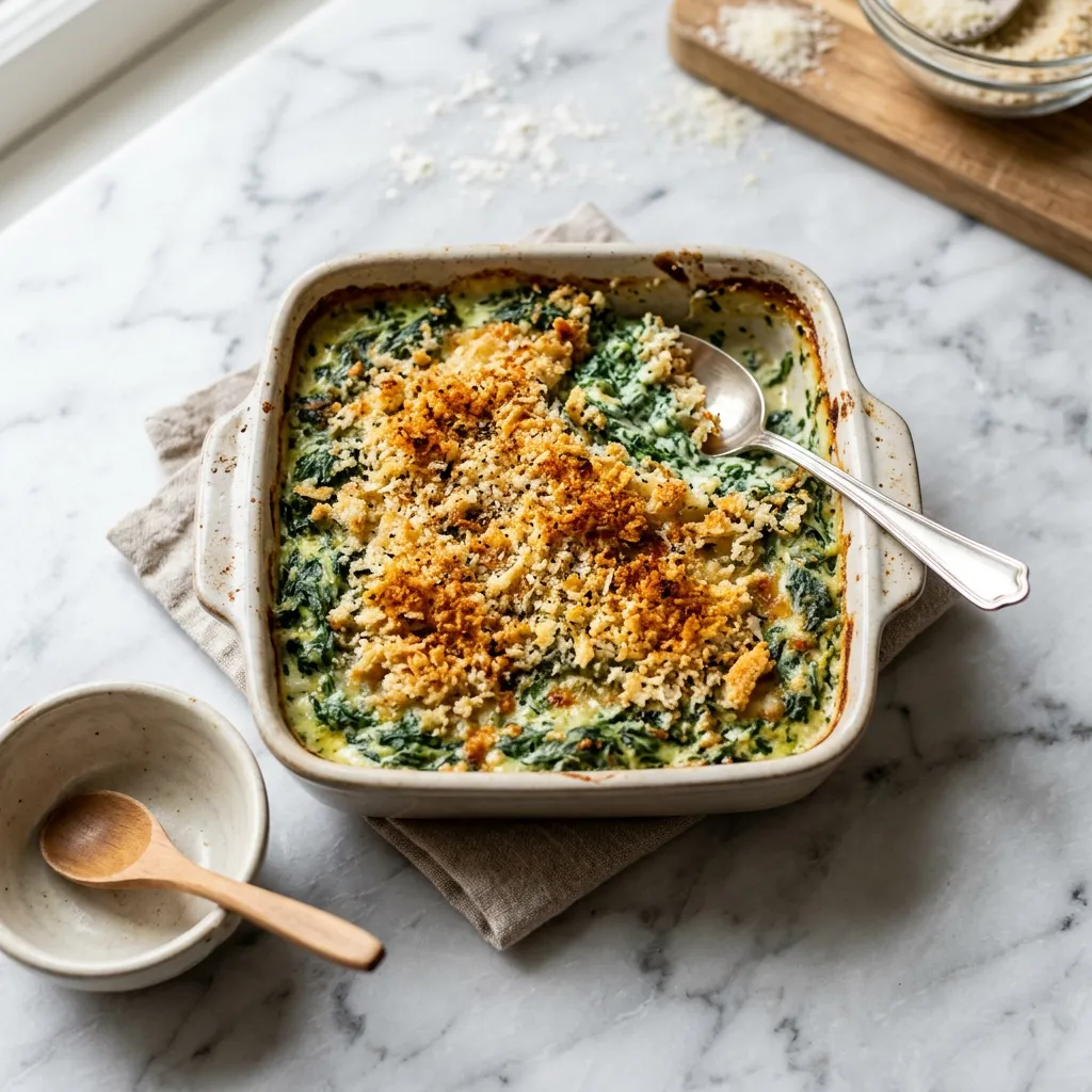 Finished Spinach Casserole dish