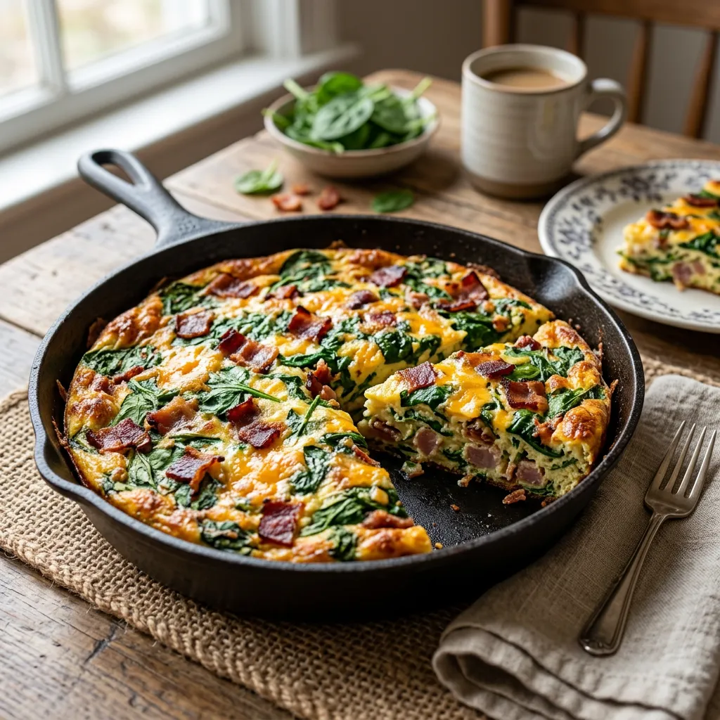 Spinach Frittata With Bacon and Cheddar
