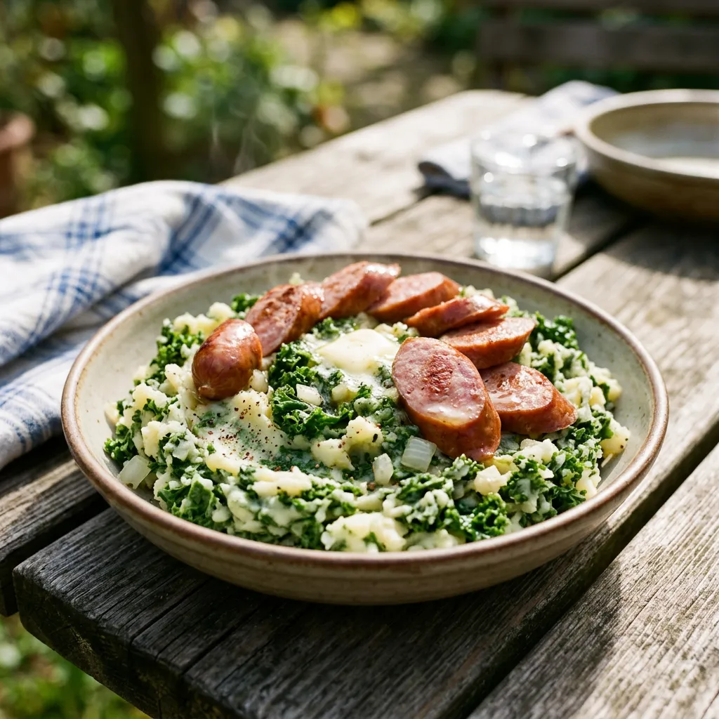 Stamppot With Curly Kale and Rookworst (Boerenkoolstamppot)