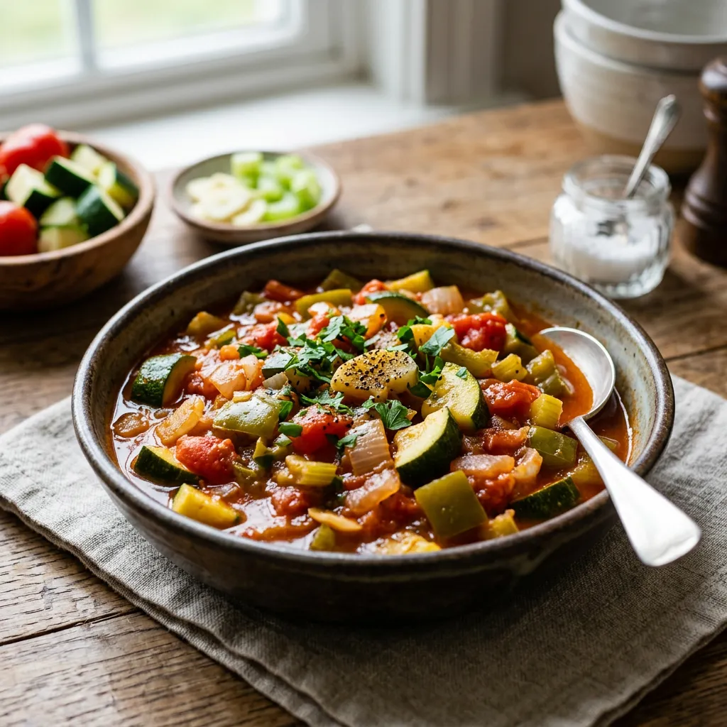 Finished Stewed Zucchini With Tomatoes and Garlic dish