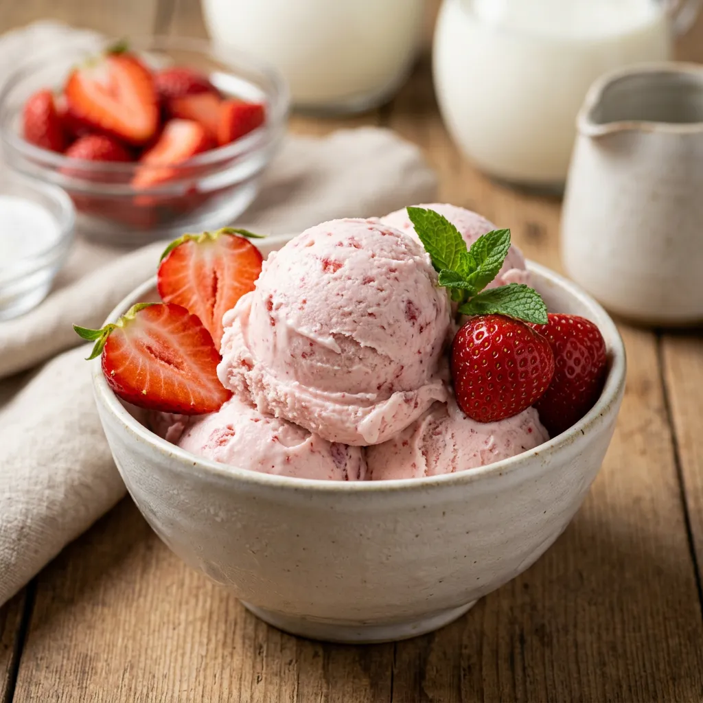 Finished Strawberry Ice Cream Recipe dish