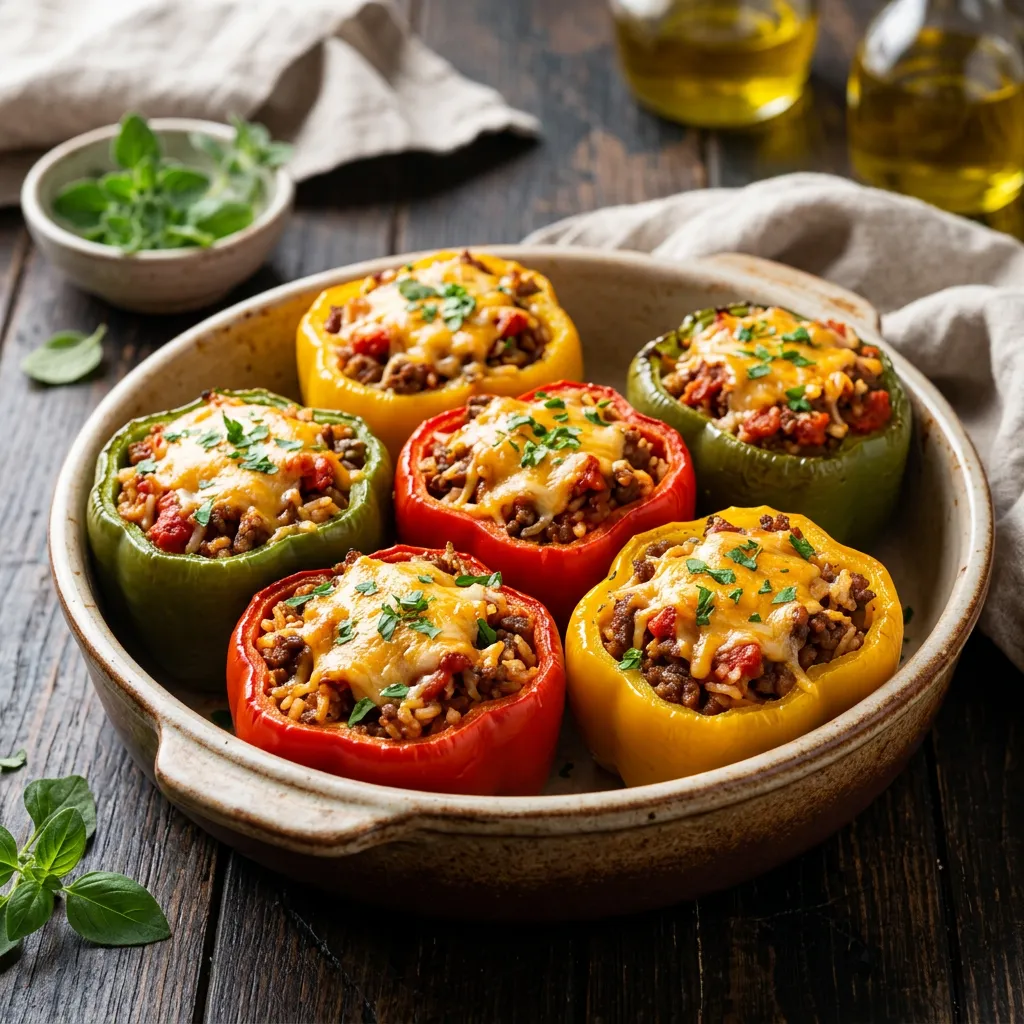 Stuffed Peppers With Ground Beef and Rice