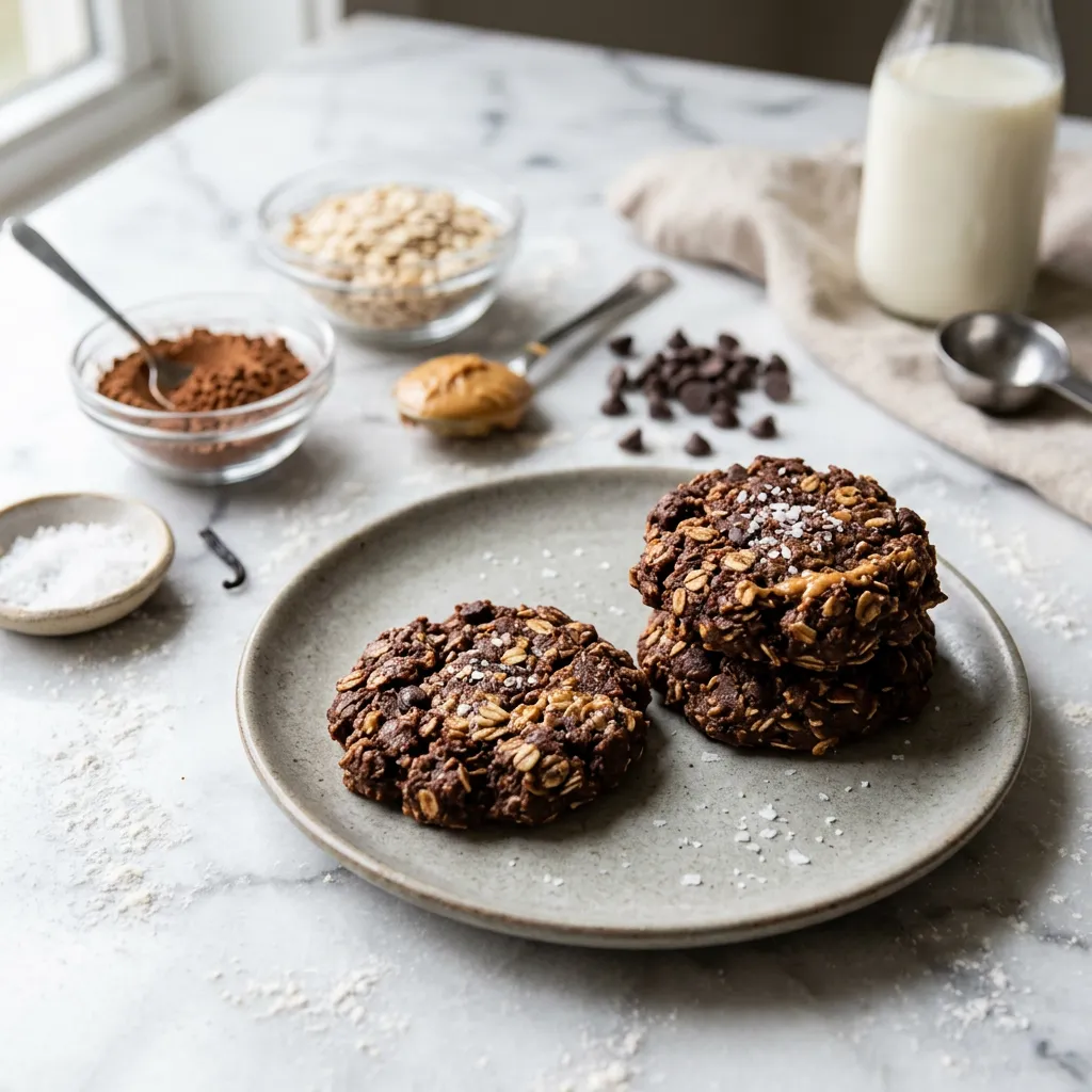 Finished Sugar-Free, No-Bake Chocolate Peanut Butter Cookies dish