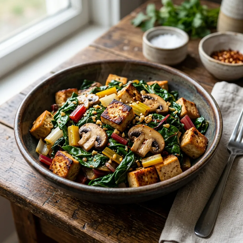 Finished Swiss Chard and Tofu Stir-Fry dish