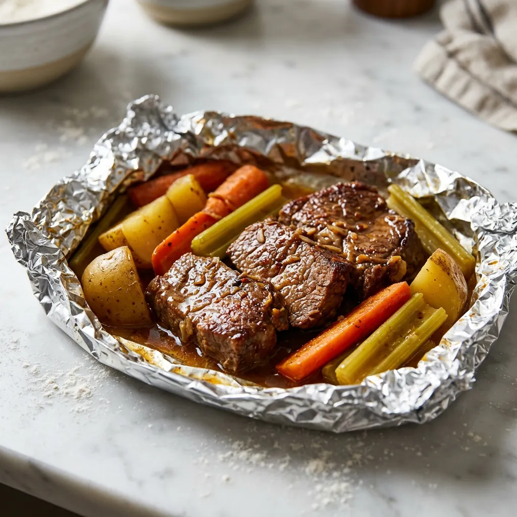 Finished Tender Chuck Steak in Foil: A Classic Oven-Baked Recipe dish