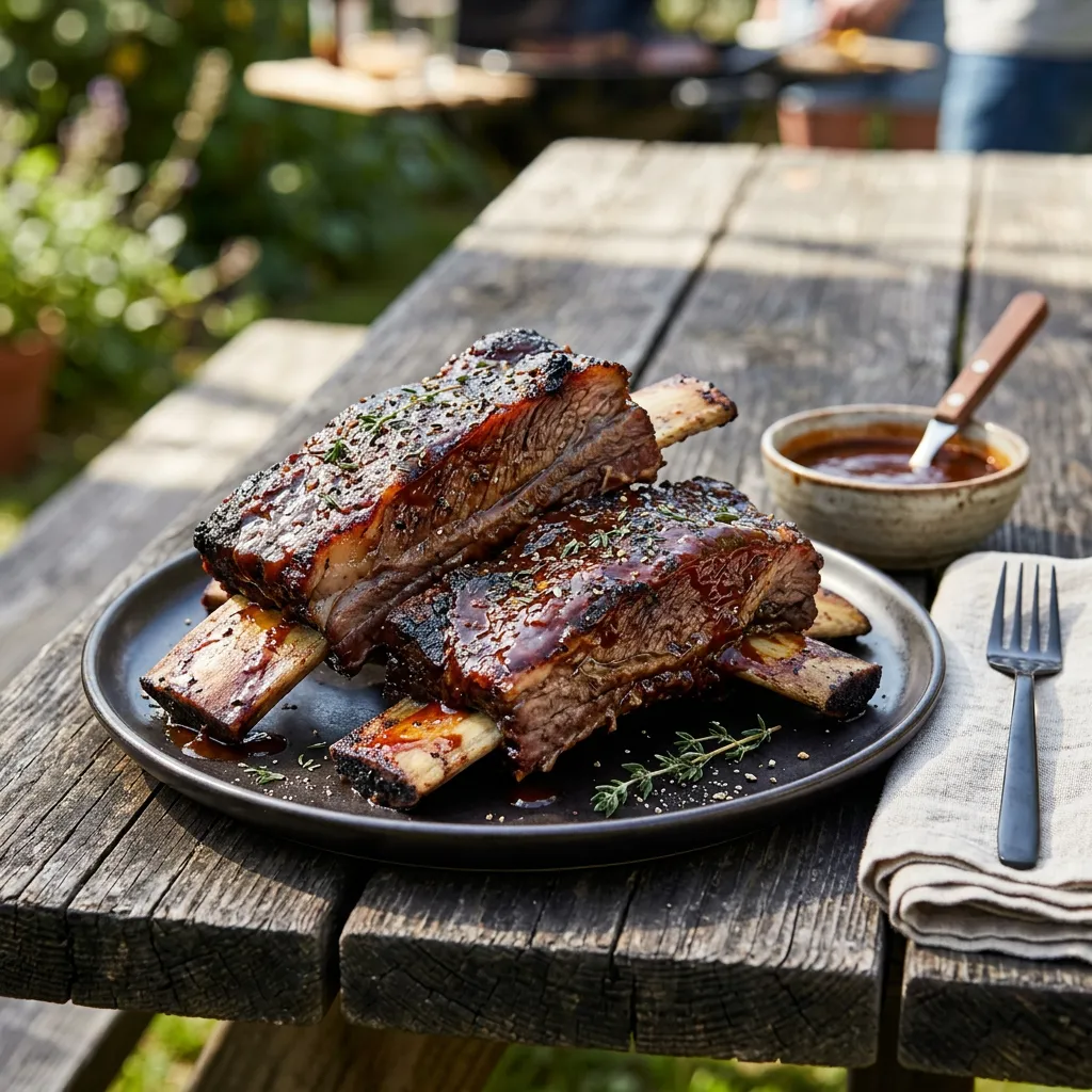 Finished Tender Slow-Grilled Beef Ribs dish