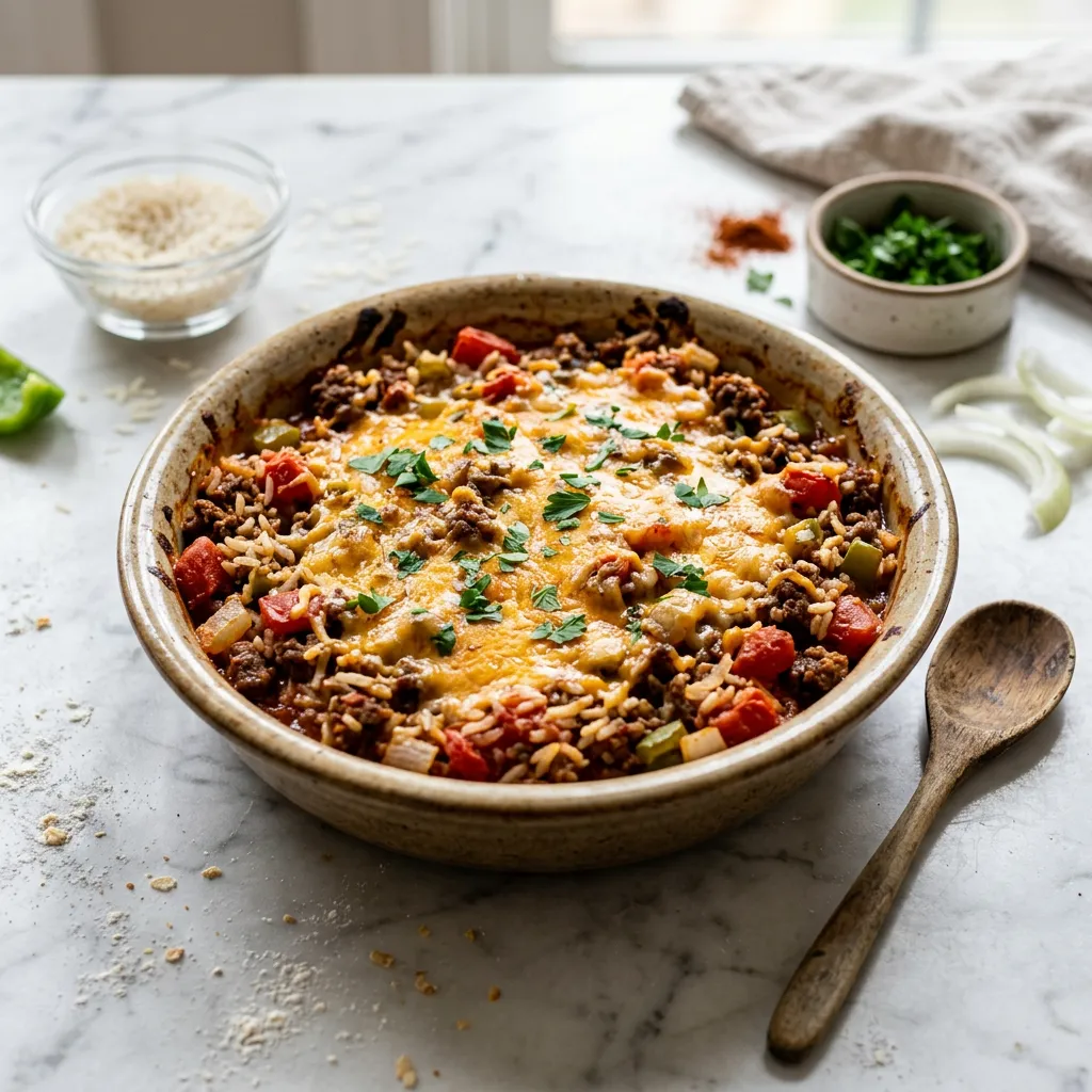 Texas-Style Ground Beef and Rice Casserole