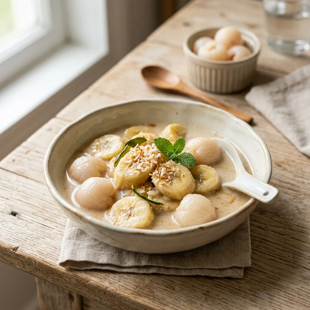 Thai Banana-Lychee Dessert in Coconut Milk