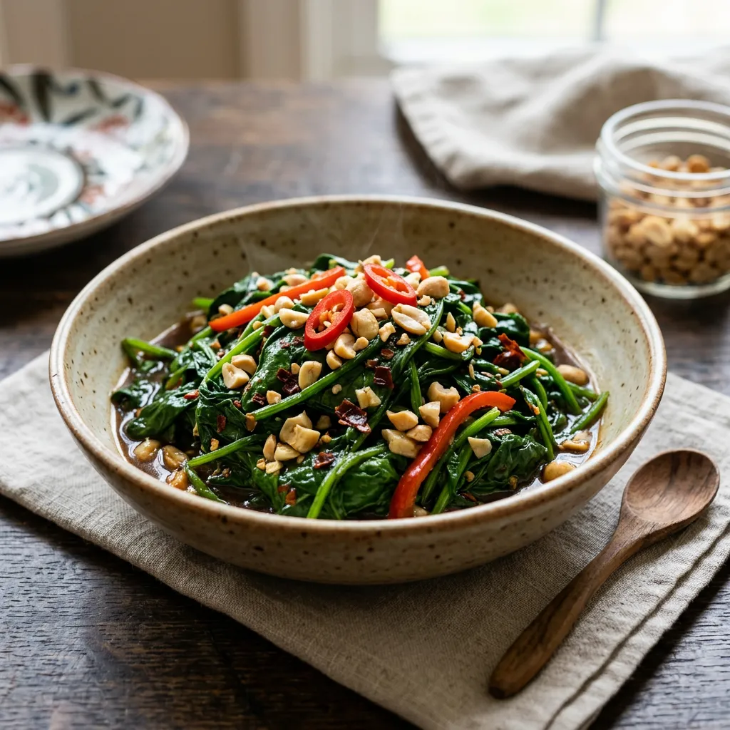 Thai Stir-Fried Spinach With Garlic and Peanuts