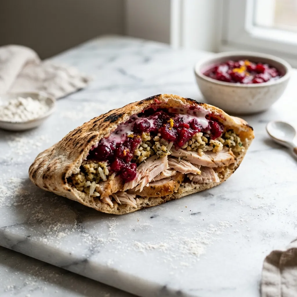 Thanksgiving Leftovers Pita With Cranberry Pomegranate Sauce