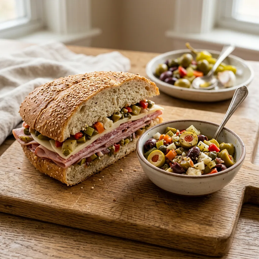 The Best Olive Salad for a Muffuletta Sandwich